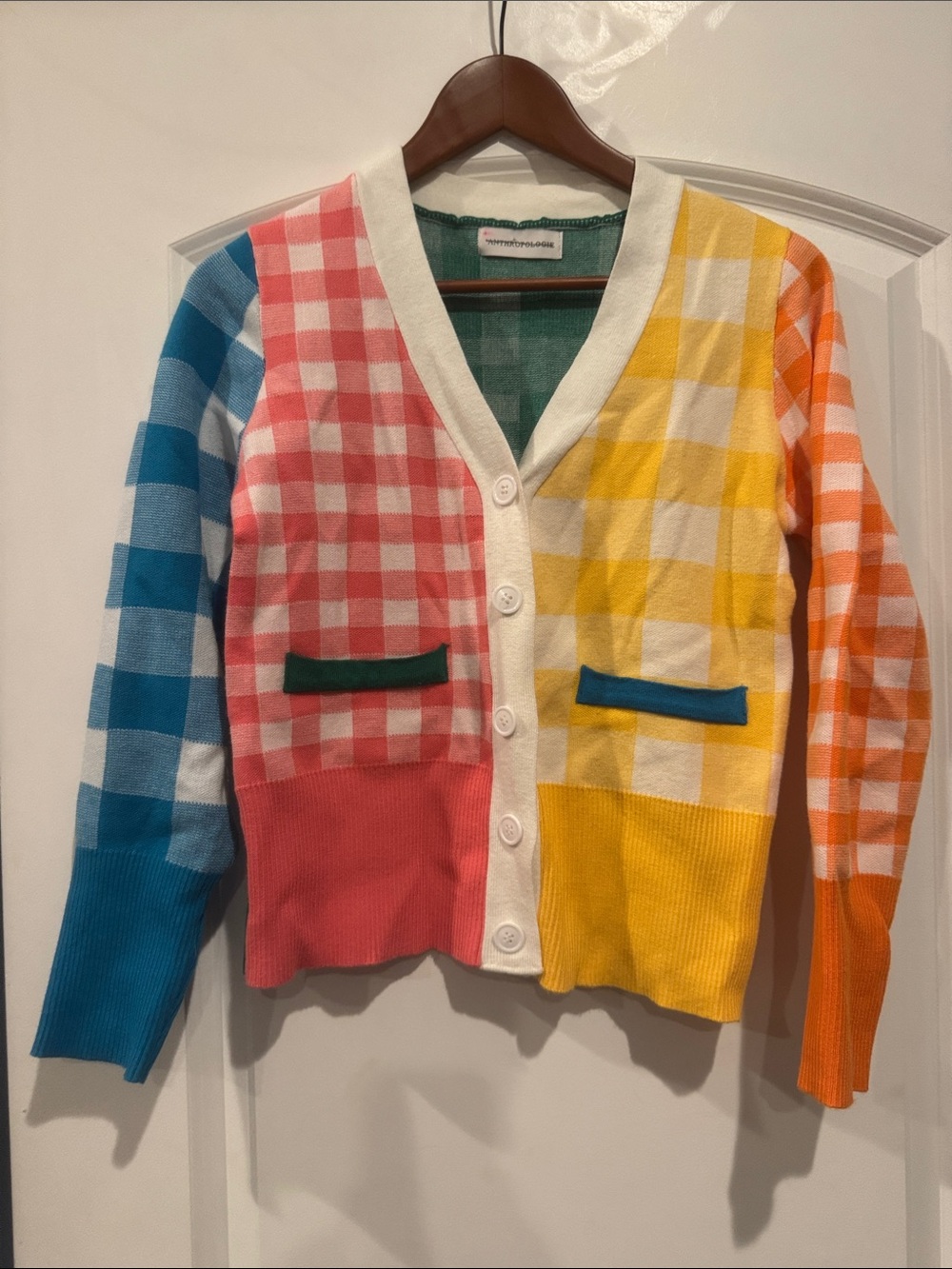 Colorblock Anthropologie Gingham Cardigan Sweater small